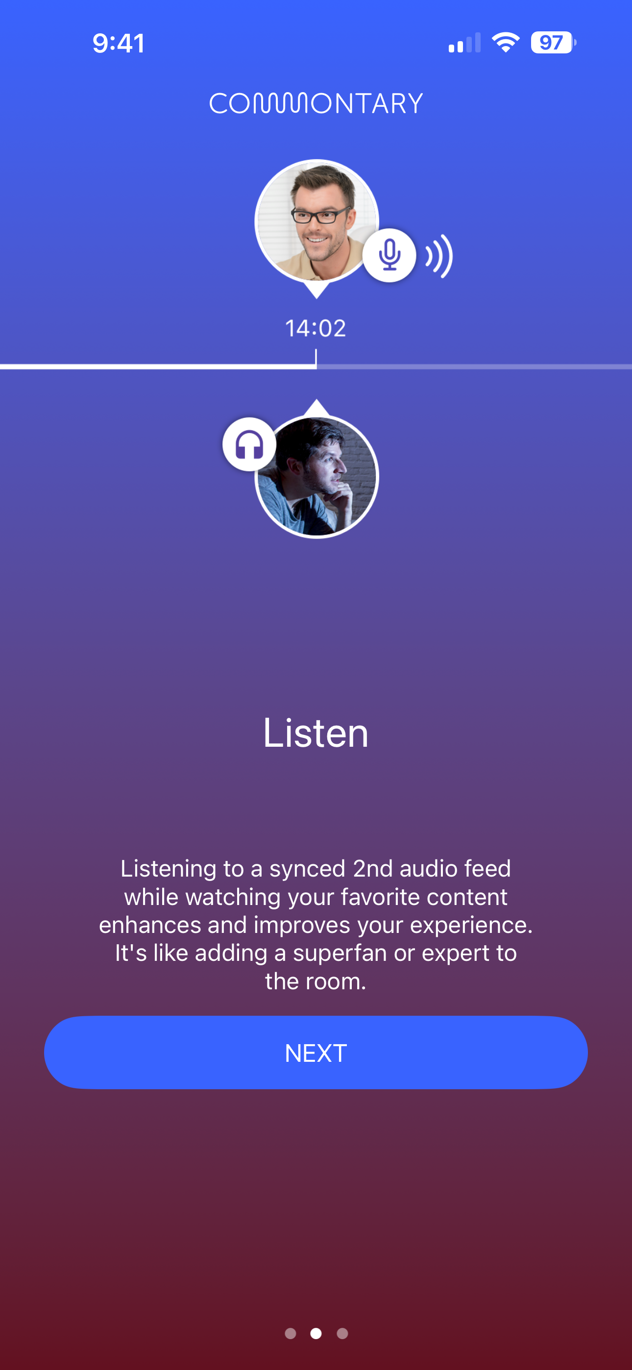 Screenshot of the Commontary App's Onboarding Screen